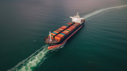 Wall Mural - Aerial view of cargo ship in sea, generative ai