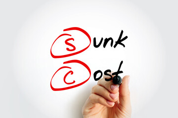 Poster - sc sunk cost - cost that has already been incurred and that cannot be recovered, acronym text with m