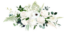 Classic White Peony, Hydrangea, Anemone And Rose Flowers, Eucalyptus, Fern, Salal, Greenery