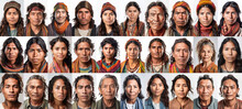 Indigenous Peoples Of The Americas Collage Head Shot Portrait. Studio Shot Background. Generative AI