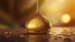 Drop of golden oil - concept of wellness and beauty products - 3D illustration, generative ai