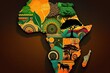 Happy Africa day concept with continent map and traditional ornaments