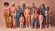 © 22Imagesstudio - A group of individuals of varying ages, body types, and ethnicities standing together in a row, each wearing their favorite outfit and expressing their personal style. Generative AI