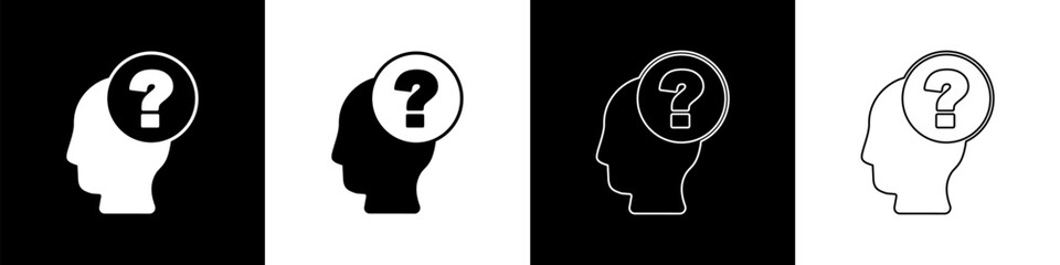 Fototapete - Set Human head with question mark icon isolated on black and white background. Vector