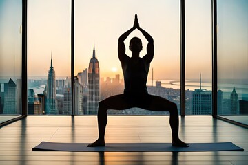 silhouette of a person doing yoga in apartment, generative ai