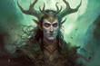 Enigmatic Loki - Norse Trickster God in Grotesque Fantasy Illustration, Captivating Yet Unsettling, Shapeshifting Deceiver Surrounded by Ethereal Creatures