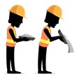 © shamim - Silhouettes of builders with shovels. Vector illustration on white background.