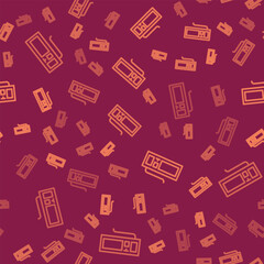 Poster - Brown line Computer keyboard icon isolated seamless pattern on red background. PC component sign. Vector Illustration