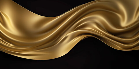 Abstract Background with 3D Wave Gold Gradient Silk Fabric. Christmas, wedding, bridal, valentine, romance, award. Holiday gift with copy space. Web banner with copy space. Generative Ai.