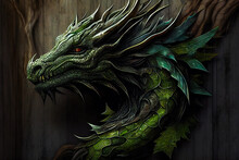 Green Wooden Dragon Symbolizing 2024.  New Year And Christmas Concept Presented By A Green Wooden Dragon. Generative AI