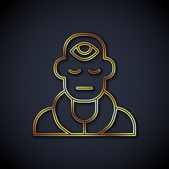 Wall Mural - Gold line Wizard warlock icon isolated on black background. Vector