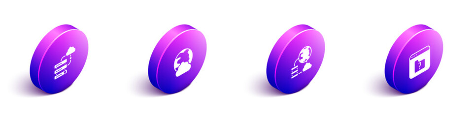 Poster - Set Isometric Network cloud connection, Social network, and File missing icon. Vector