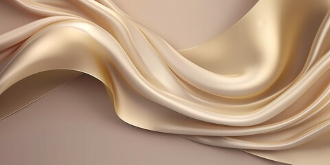 Abstract Background with 3D Wave Gold Gradient Silk Fabric. Christmas, wedding, bridal, valentine, romance, award. Holiday gift with copy space. Web banner with copy space. Generative Ai.