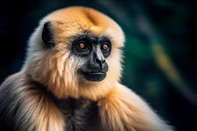 Closeup Portrait Of A White-cheeked Gibbon Monkey. Generative AI