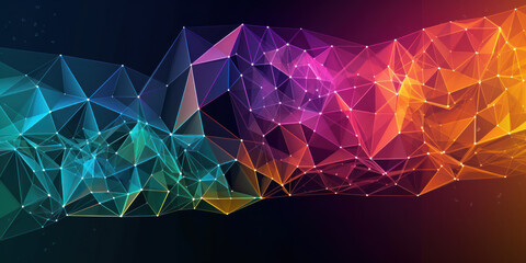 Wall Mural - Abstract colorful spectrum  digital data social network communication background. Polygonal structure.  AI generative illustration.