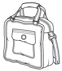 Wall Mural - mens shoulder bag flat sketch vector illustration technical cad drawing template