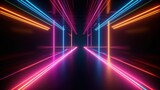 Fototapeta Przestrzenne - Abstract background of colorful neon tunnel / portal glowing in the dark. Modern simple wallpaper, render 3D. Generative AI. 