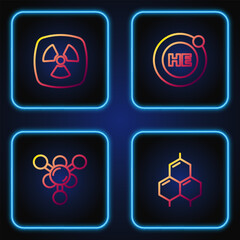 Poster - Set line Chemical formula, Molecule, Radioactive and Helium. Gradient color icons. Vector