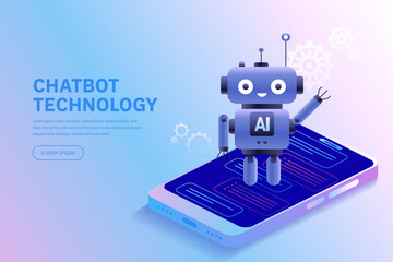 Poster - chatbot technology cute cartoon robot ai content generator technology and engineering ai chat bot ba