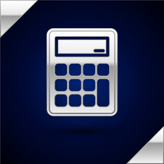 Sticker - Silver Calculator icon isolated on dark blue background. Accounting symbol. Business calculations mathematics education and finance. Vector