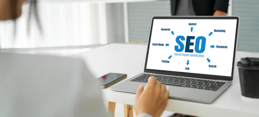 Poster - seo search engine optimization for modish e-commerce and online retail business showing on computer 