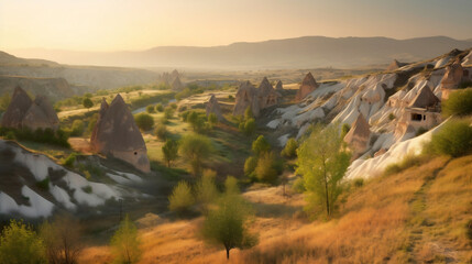 Cappadocia valley at sunrise, Generative Ai