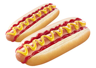 Two delicious hotdogs cut out