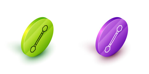 Wall Mural - Isometric line Piercing icon isolated on white background. Green and purple circle buttons. Vector