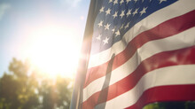 USA Flag Sunny Background. Illustration AI Generative.
