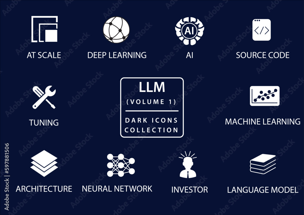 Llm Output Text File Icon LLM Large Language Models vector icon set in flat design and dark mode ...