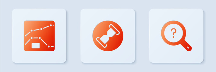 Poster - Set Old hourglass with sand, Graph, chart, diagram and Unknown search. White square button. Vector