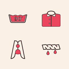 Sticker - Set Squeeze clothes, Temperature wash, T-shirt and Clothes pin icon. Vector