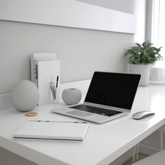 Poster - desk with laptop. generative ai