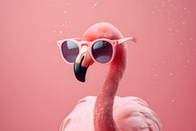 Pink Oasis: Relaxing With A Flamingo In Stylish Sunglasses