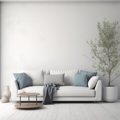 Poster - Modern white living room interior. generative ai