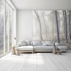 Wall Mural - modern living room with minimalist muji style. generative ai