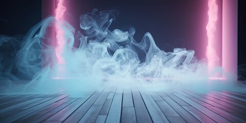 Wall Mural - Dreamy pastel teal and pink smoke on abstract background. Cloud and fog. Glowing color steam wallpaper.