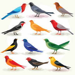 Wall Mural - Colorful birds set vector illustration isolated on white