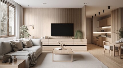 Wall Mural - A chic minimalist design with a focus on horizontal lines. AI generated