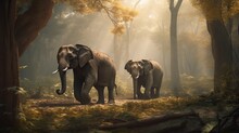 Elephants In The Forest. Generative AI