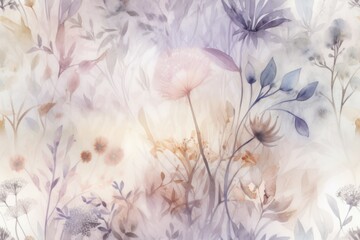 Wall Mural - watercolor painting botanical dream landscape ethereal rough texture, abstract background or wallpaper. AI generated,