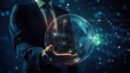 Poster - Innovative Businessman with a Virtual Globe - AI Generated