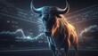 Bull looking at stock chart, crypto, bull market