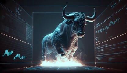 Bull looking at stock chart, crypto, bull market