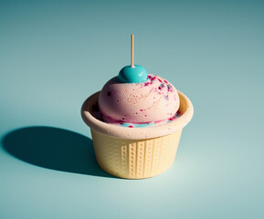 pink ice cream with blue toppings