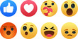 © X-Vector - vector round yellow cartoon bubble emoticons for social media chat comment reactions, icon template face tear, smile sad, hug, love, like, Lol, laughter emoji character message
