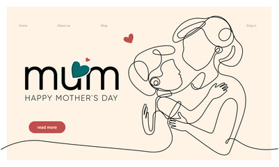 Wall Mural - Happy mothers day illustration with woman holding a Flowers. Thank you card with blooming flowers. Use for Boarding Pass, birthday card, invitations, Birthday card Vector illustration