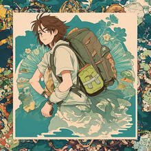 Anime Boy Traveller Adventurer With Backpack, Generative AI