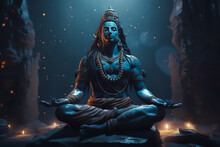Hindu God Shiva Statue In Meditation. Generative AI