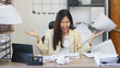 © snowing12 - Work of secretary concept, Female secretary screaming and throwing paper while stressed mistake job
